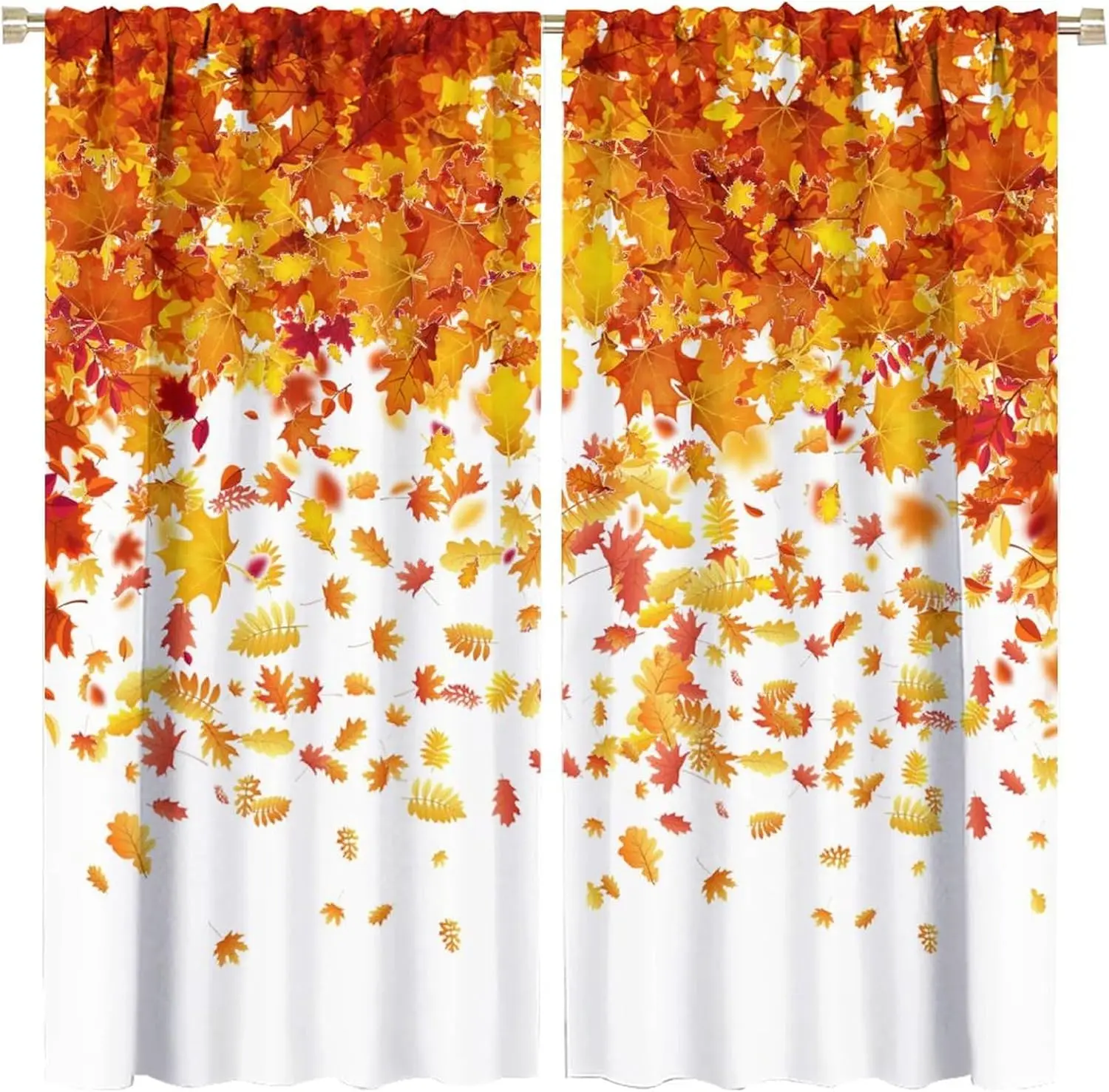 Fall Maple Leaves Curtain,Autumn Plant Nature Scenery Watercolor Pattern Drapes for Kitchen Bedroom Living Room Window Treatment
