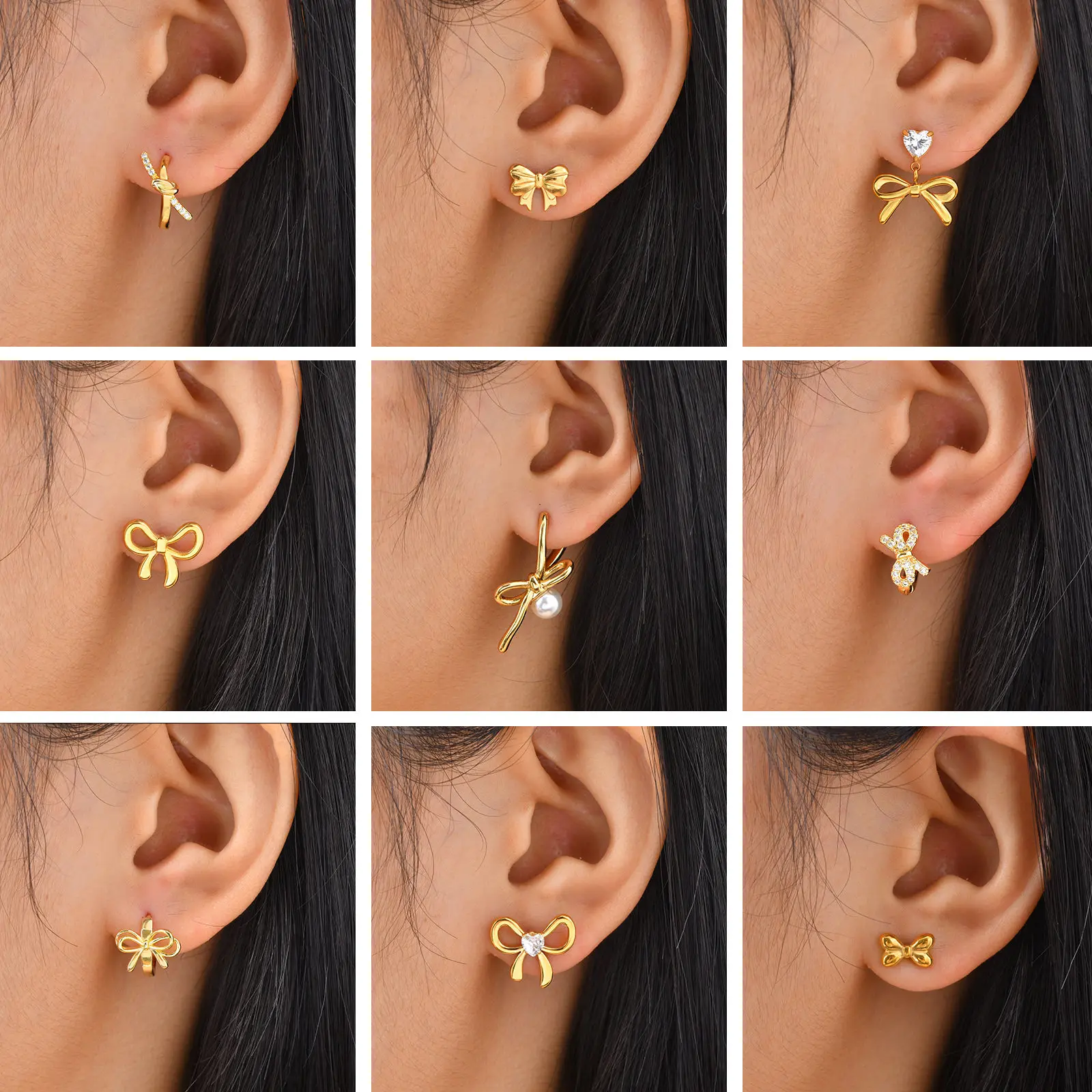 Delicate Bowknot Earrings for Women, Shiny Zircon Bow Small Stud Earrings, High Quality Gold Plated Fashion Piercing Jewelry