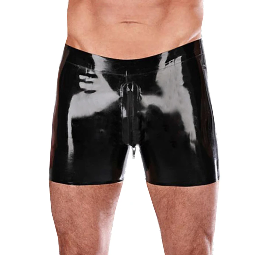 

Sexy Natural Latex Men Boxer Shorts Rubber Male Tight Panties with Crotch Zip Handmade Underpants S-LPM105