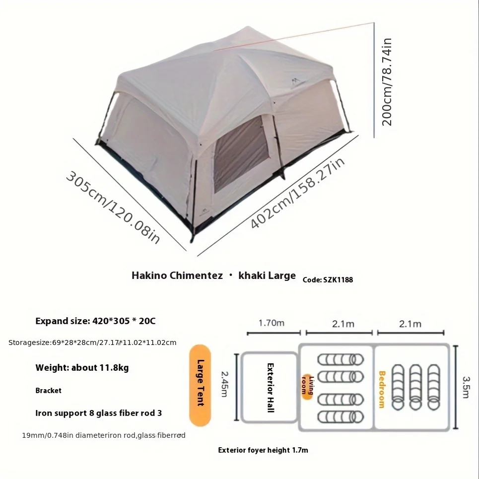 خيمة Mountainhiker للتخييم في الهواء الطلق طوال الليل وغرفتين محمولة سميكة ومظلة ميدانية معدات التخييم والتجمع العائلي #5