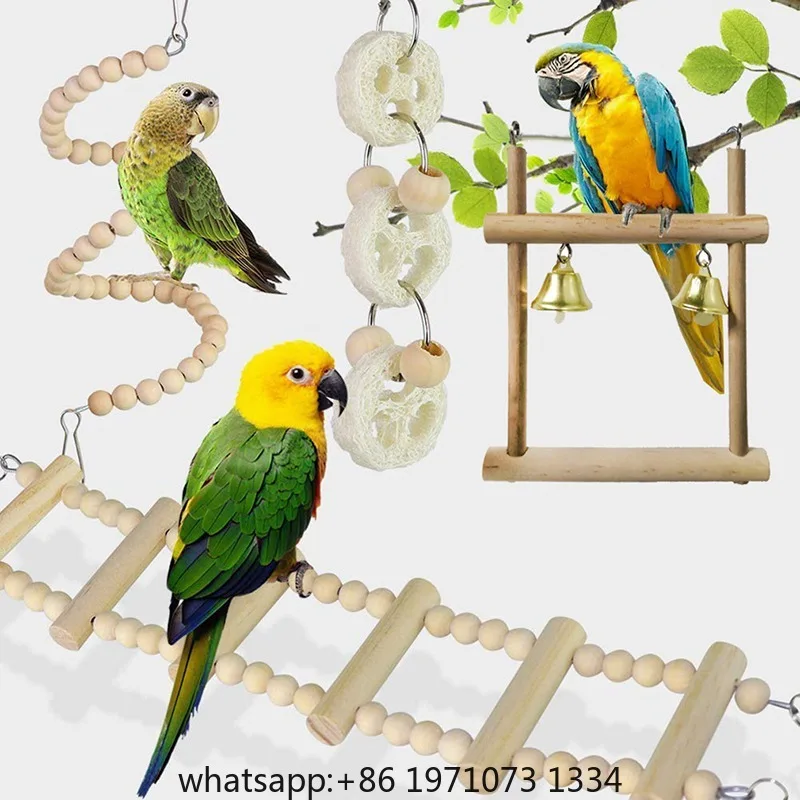 1/8PCS Set Combination Parrot Bird Toys Wood Articles Bite Pet Bird Toys For Parrot Training Bird Toy Swing Ball Bell Standing