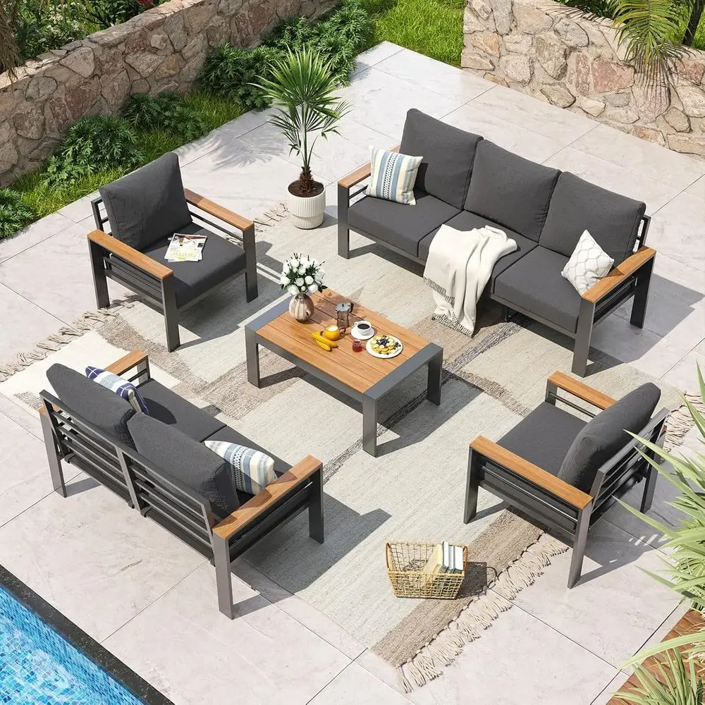 

7-Piece Oversized Outdoor Sectional Set with Thick Cushions, Coffee Table, and Waterproof Cover, Ideal for Patio, Porch, Balcony