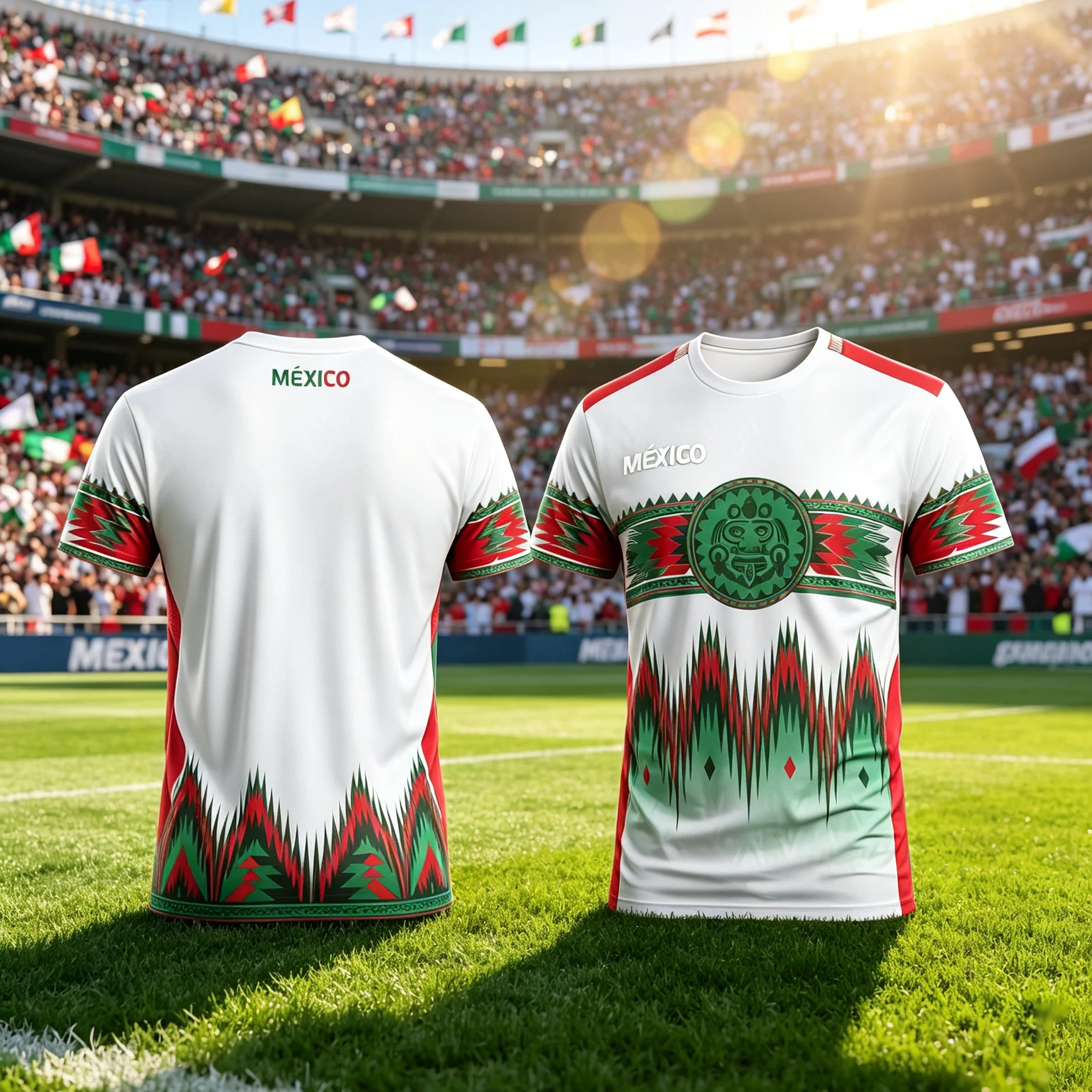 Vintage Mexican Aztec Totem Football T‑Shirt Men Gradient Geometric Pattern Short‑sleeve National Team Soccer Fan Jersey Tops