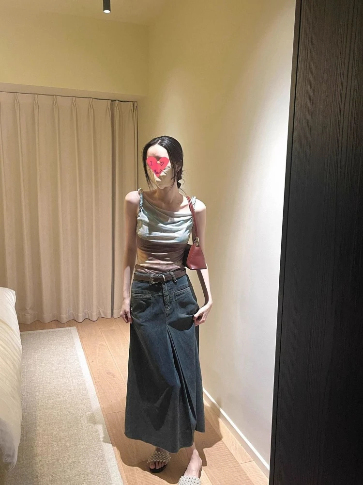 Summer Chic Abstract Art Mesh Spaghetti Strap Crop Top Off Shoulder Sweetheart Neckline Layering Vest for Women