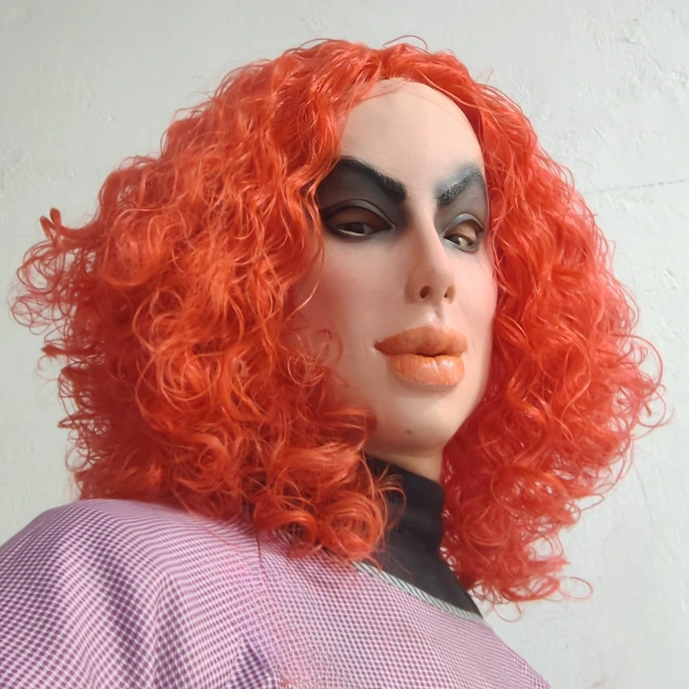 Máscara facial feminina de látex realista com peruca de cabelo cabeça cheia máscara mulher realista festa de halloween cosplay acessórios de fantasia