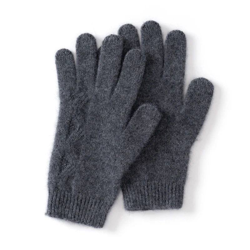 KOIJINSKY Pure Cashmere Knit Gloves Full Finger Wave Texture Soft Warm Winter Gloves for Women Daily Commute Gift