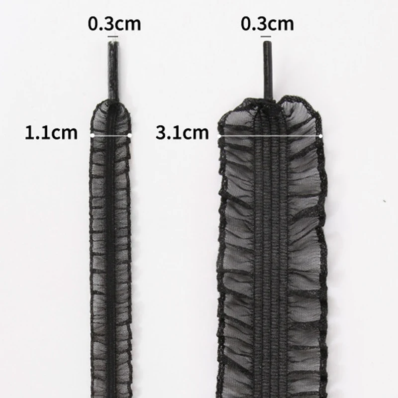 1 Paar elastische Schnürsenkel mit Rüschenbesatz – „Fairy Wind“-Schnürsenkel mit Holzohrenkante (Weiß/Schwarz) – Detail 7