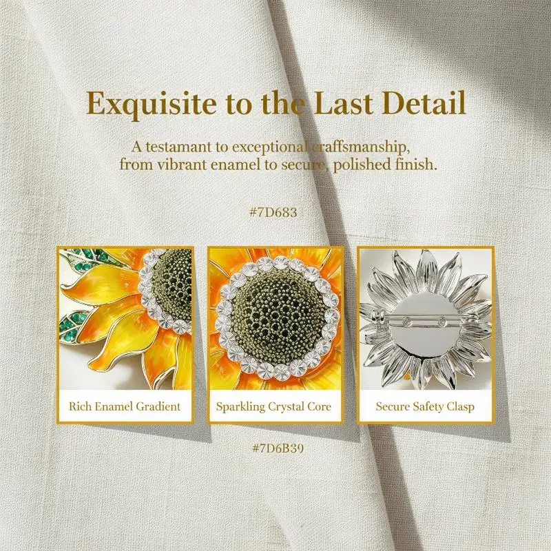 1Pcs Dawn Sunflower Brooch - High-end Women's Fashion Drip Oil Sunflower Lapel Pin With Light Luxury, Small And Unique Design