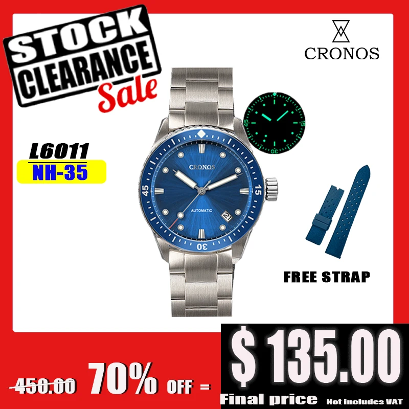 

Мужские часы Cronos Diver Fifty Fathoms Sunray, циферблат с датой, автоматический NH35, 200 м, водостойкий вращающийся керамический безель L6011M