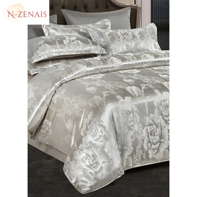 Gray European Luxury Satin Rayon Jacquard Duvet Cover 220x240 2 People Double Bed Quilt Cover Bedding Set Queen King Comforter