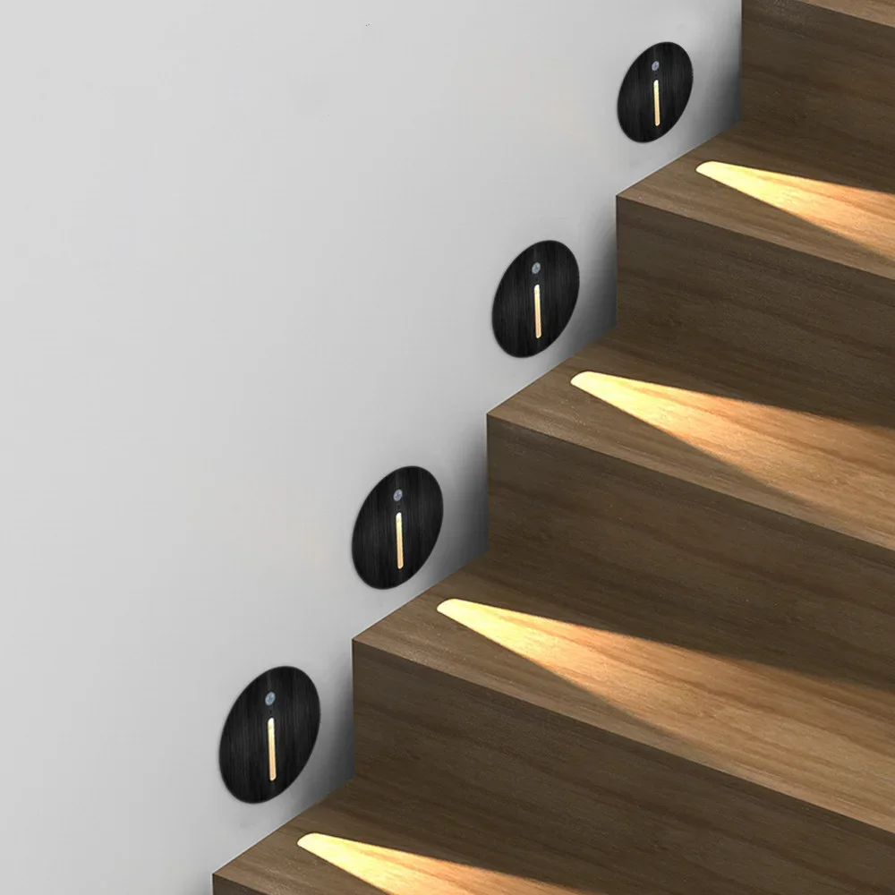 PIR Sensor Wall Lamp Embedded Step Light + Install Box Stairwell Nightlight For Home Ladder Hallway Footlight Sconce 3W Aluminum