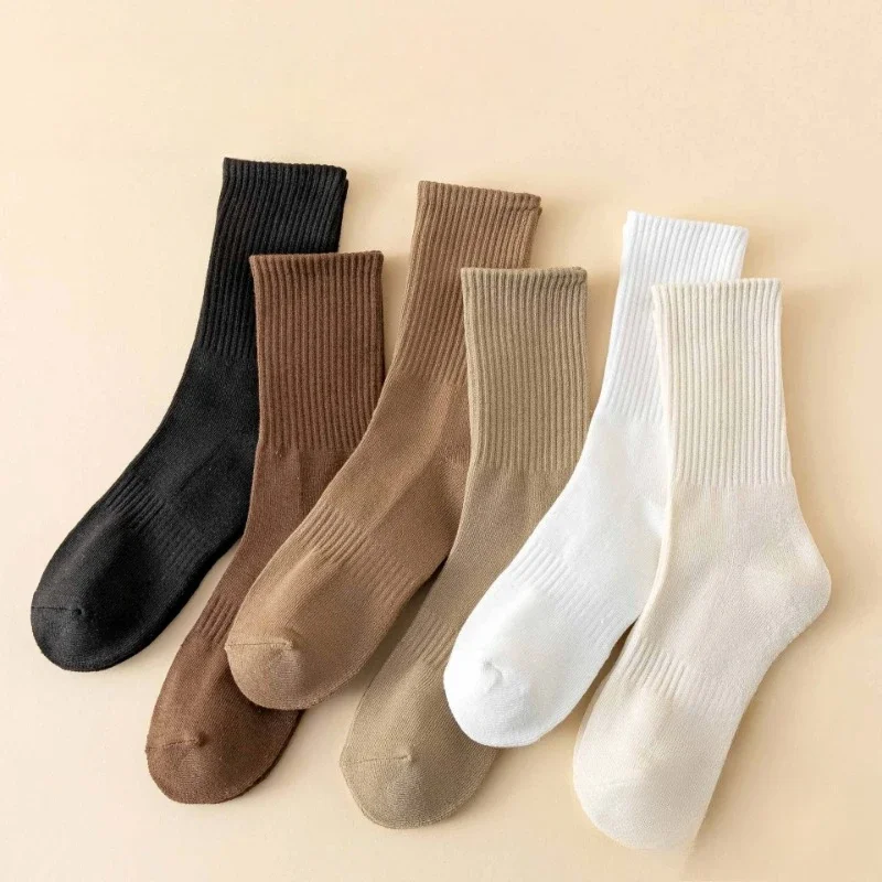 

6 pairs of men's autumn winter mid length socks thickened warm sporty solid color simple comfortable casual socks
