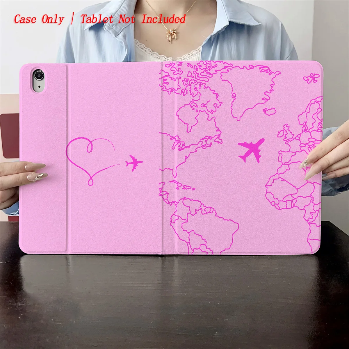 

Chic Pink Map Bits & Pink Aircraft Design iPad Case for Pro 11 3rd/4th Gen Air 2 9.7 Mini 4 Anti-Yellowing Cover