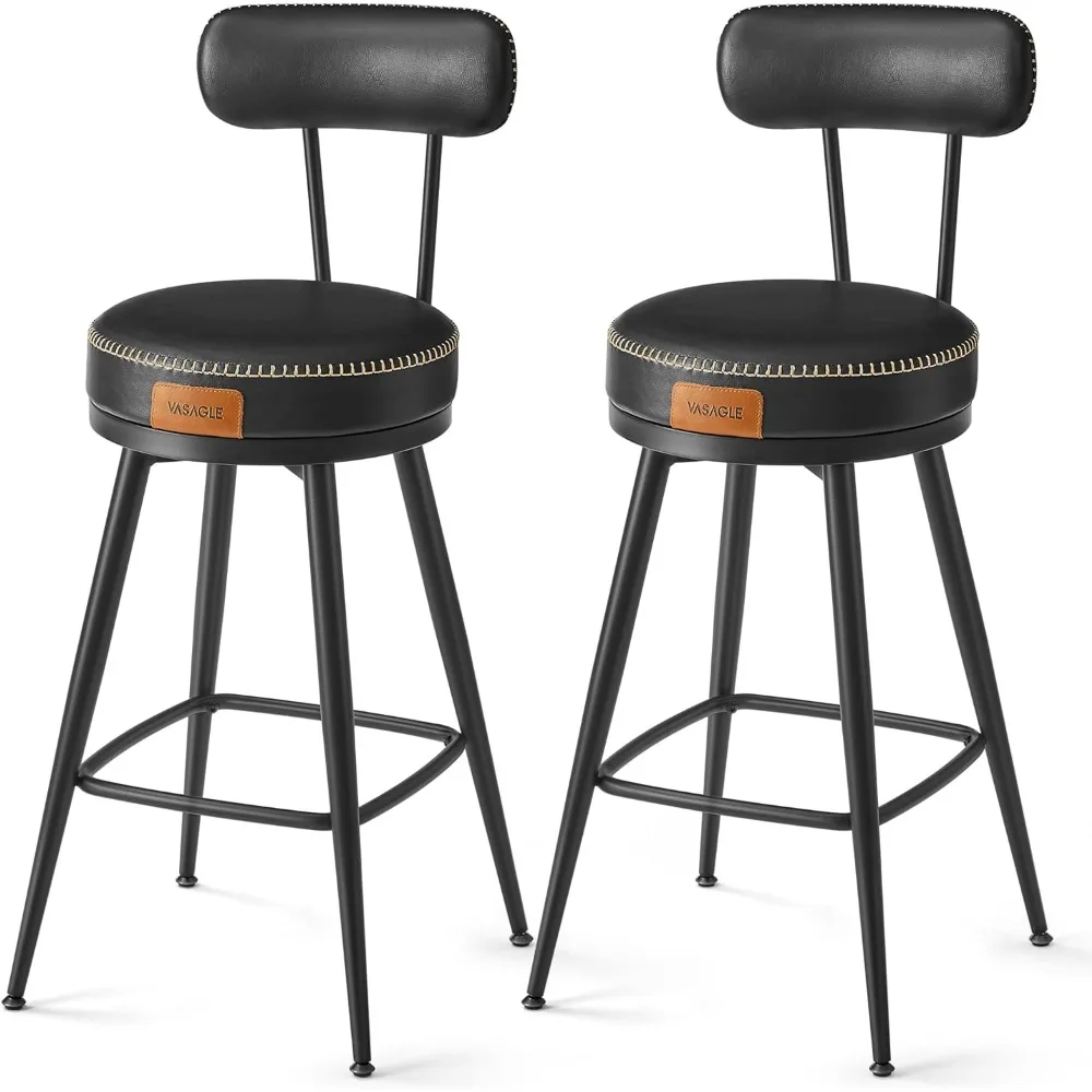 

VASAGLE EKHO Collection - Bar Stools Set of 2, Counter Height Swivel Bar Stools with Back, Synthetic Leather with Stitching