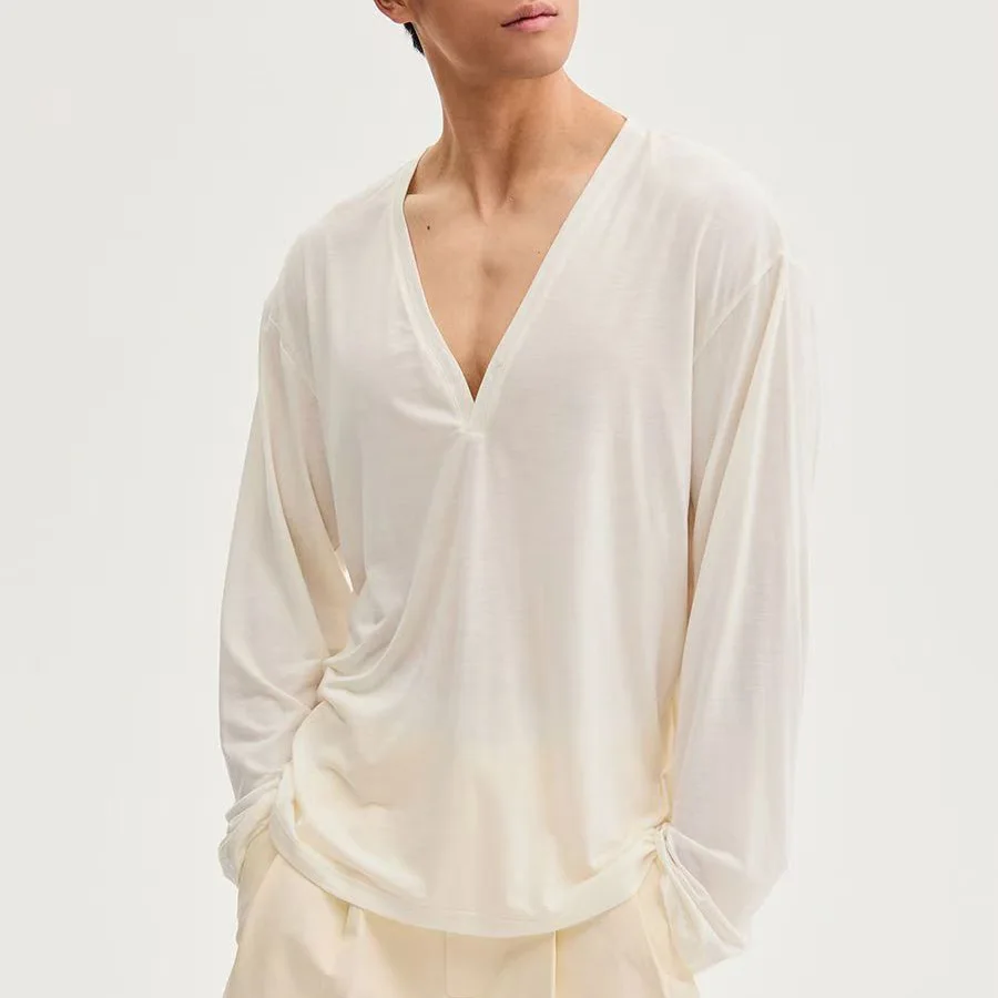Micro-transparent Long-sleeved Shoulder-down Perspective T-shirt Men's Breathable Light Bottoming Shirt Summer Sunscreen Men