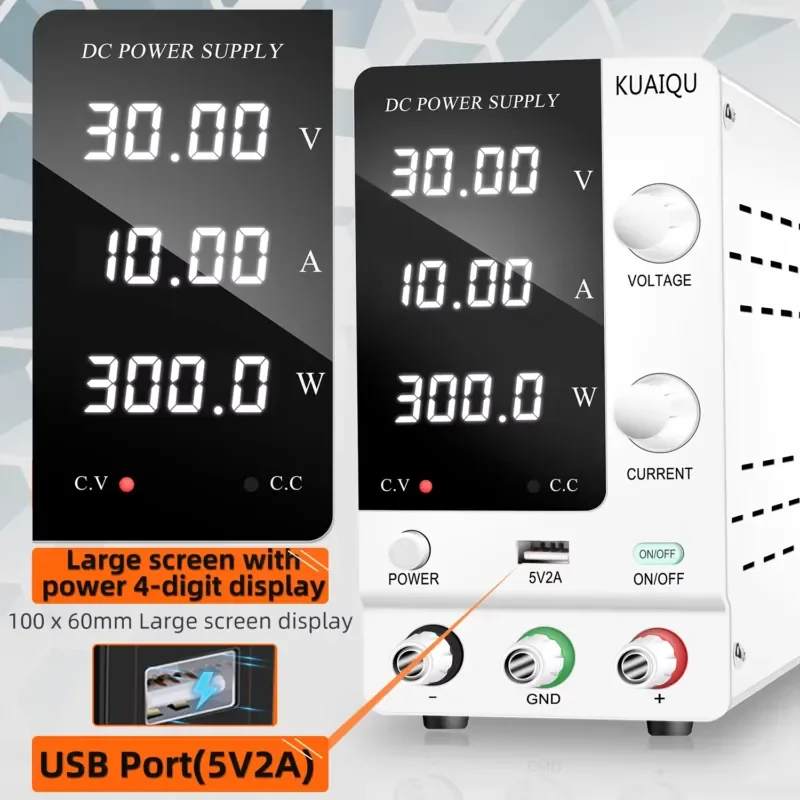 KUAIQU SPPS-C3010 Benchtop DC Regulated Power Supply 30V 10A USB Interface 24V 5V Adjustable Switching for Lab Testing