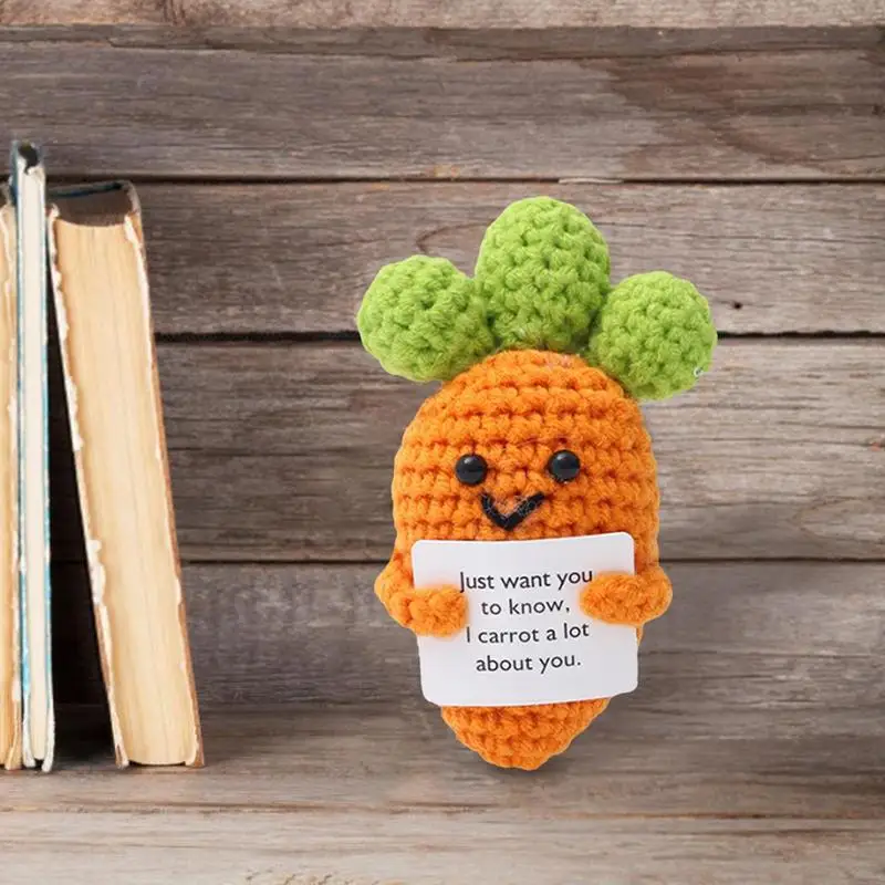 Crochet Emotional Support Handmade Funny Crochet Carrot Motivational Knitted Fruit Doll Wool Knitting Toy Emotional Support