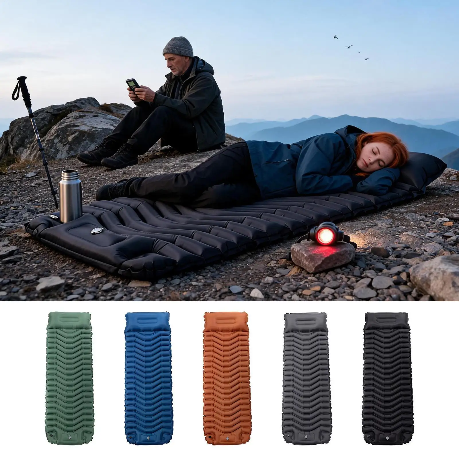 Inflatable Camping Mattress Portable Blow Up Air Bed Built-In Pump Camping Sleeping Pad With Storage Bag For Adult Travel Picnic view 2