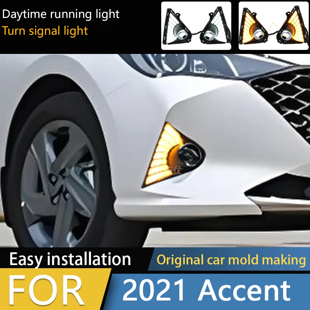 

2PCS Car LED Daytime Running Light For Hyundai Accent Solaris 2021 2022 2023 Yellow Turn Signal Relay DRL Fog Lamp Decoration