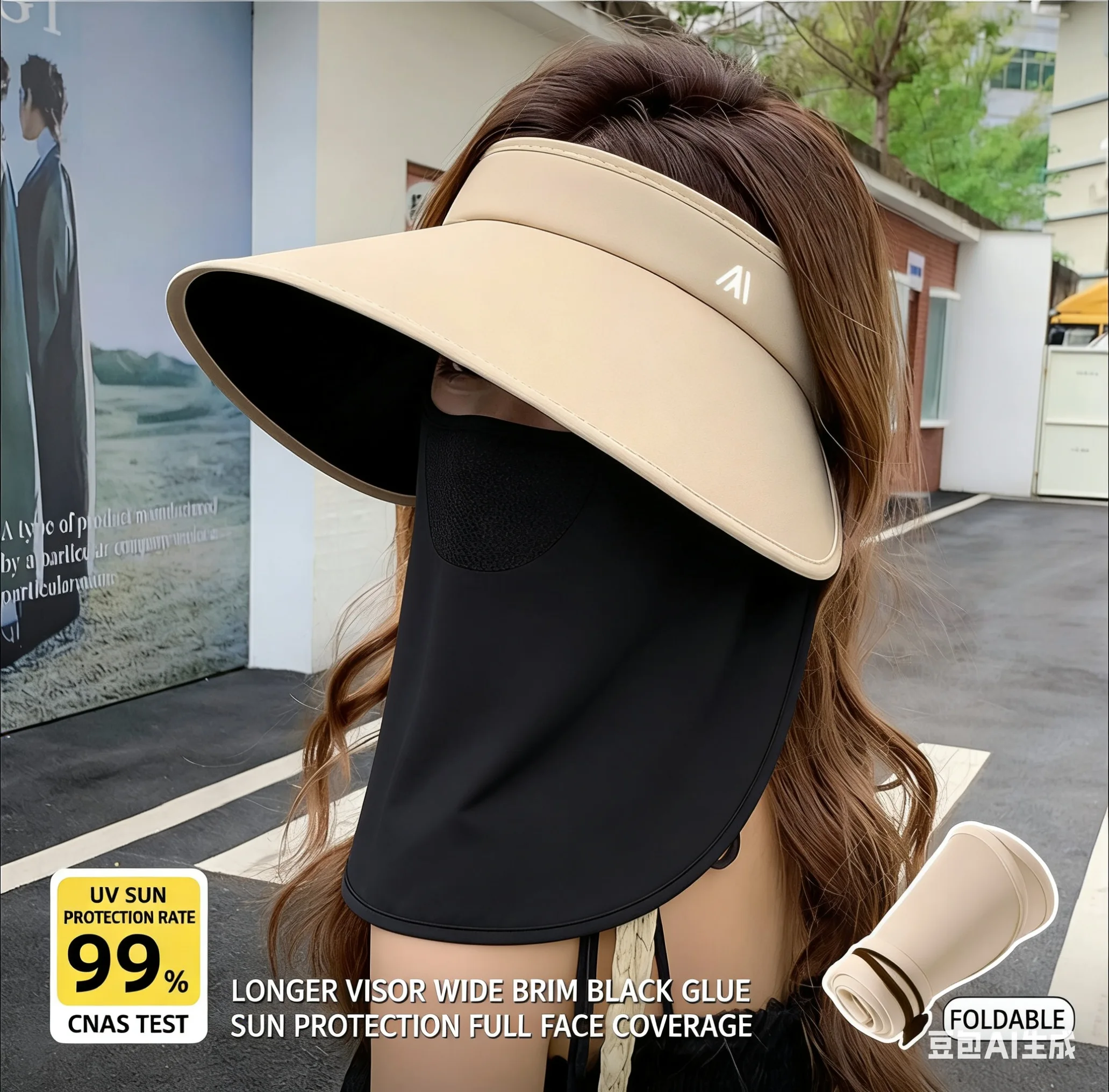 Damen UPF50+ Sonnenblende mit breiter Krempe, UV-Schutz, offene Kappe – Detail 1