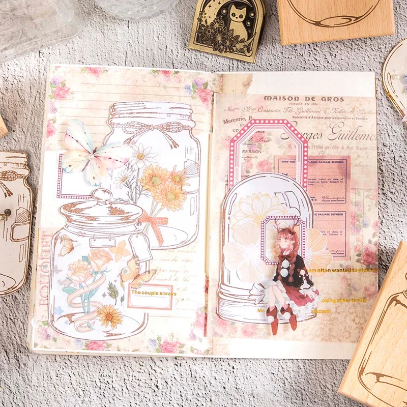 Yoofun Large Size Vintage Dream in Bottle Wooden Stamp Journaling Scrapbooking DIY Wood Bottles Stamp Retro Stationery