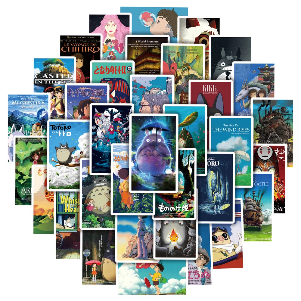 50Pcs Anime Hayao Miyazaki Poster Stickers DIY Stickers Scrapbooking Phone Luggage Skateboard Decorative Waterproof Decals