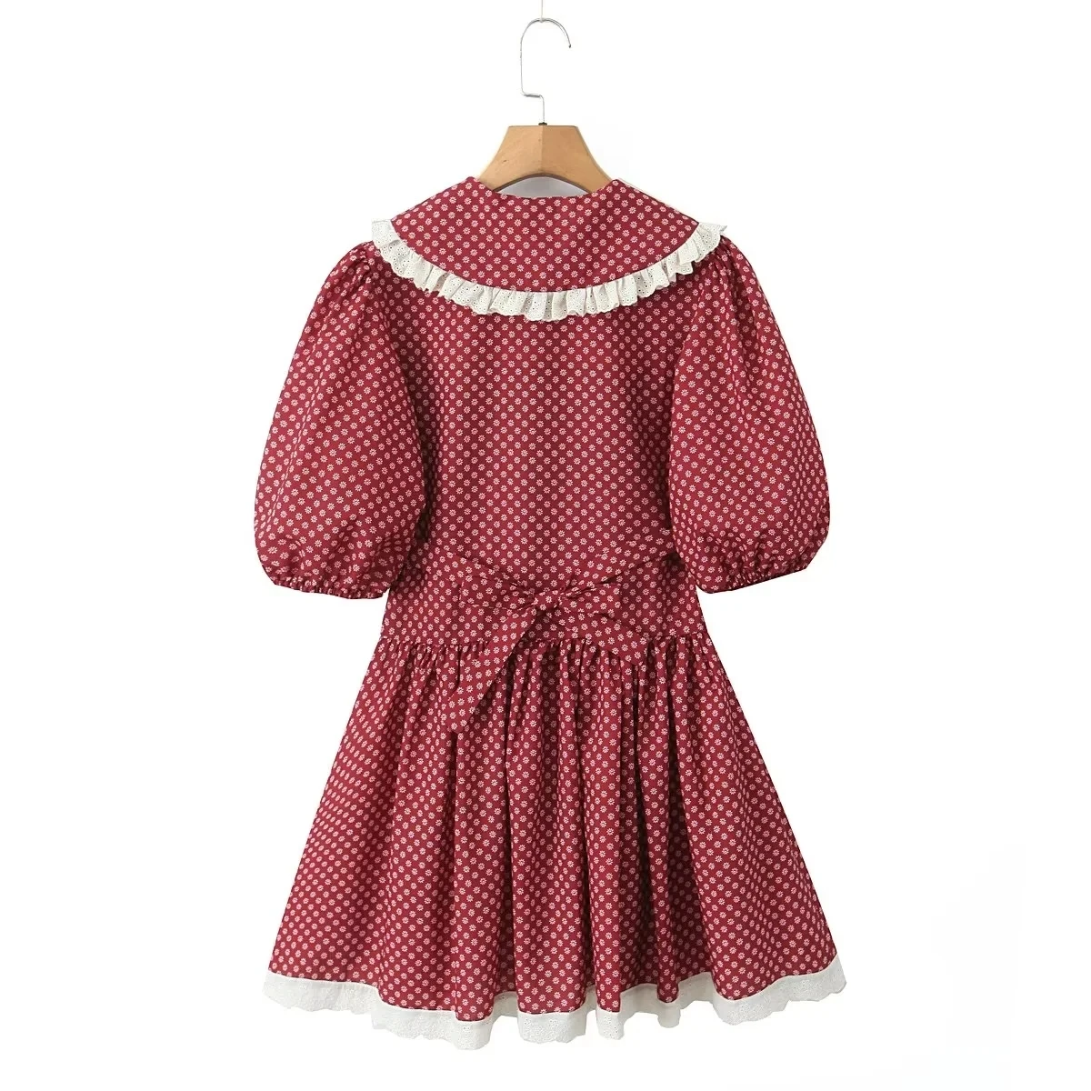 Spring New Sle Women's Sexy Lace Trim Floral Print Bubble Sve Waist Cinched Dr Commute High Waist A-Line ort Dr