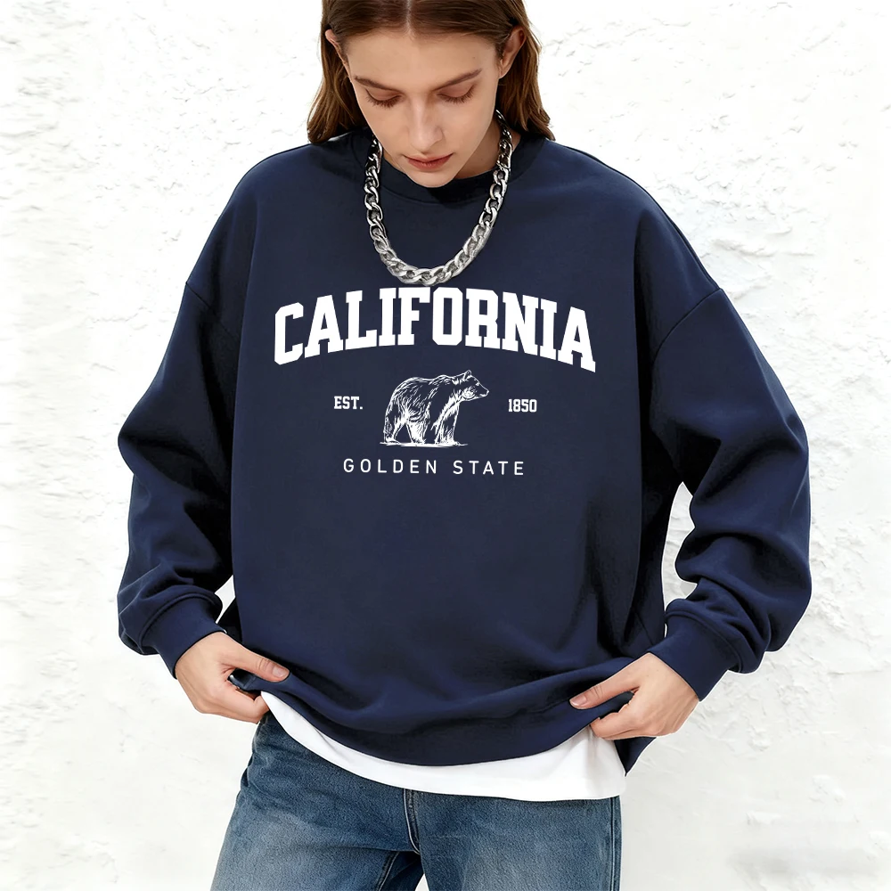 캘리포니아 베어 1850 프린트 여성 스웨트셔츠 겨울 오버사이즈 후드티 스포츠 크루넥 따뜻한 조깅 후드 기본 여성 의류