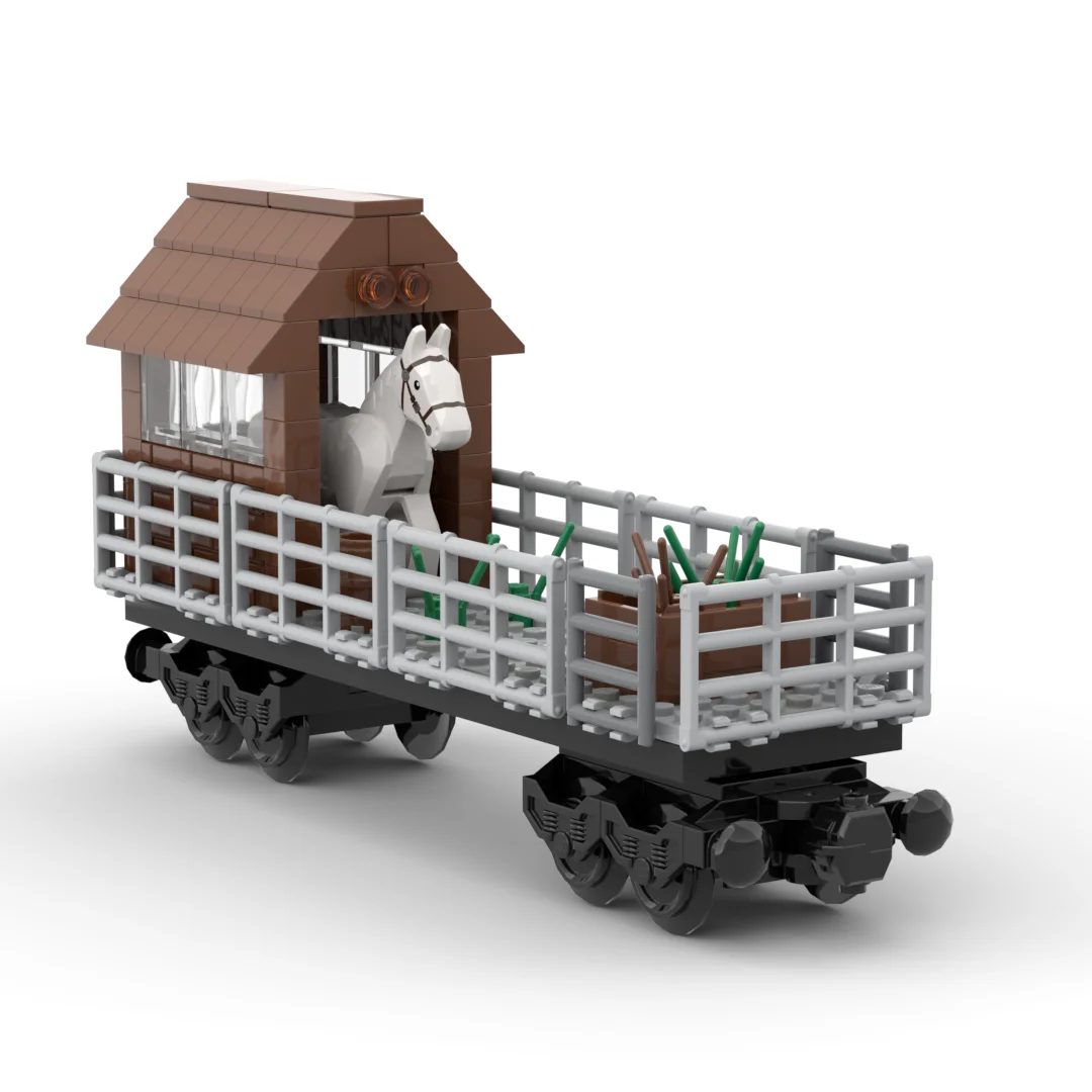 MOC Train Animal Transport Vehicle Building Block Modular Train Chassis Set Sheep Horse Cow Pig Truck DIY Toys for Boys