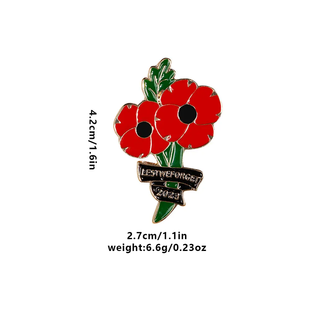 Wholesale Red Lest We Forget Poppy Flower Enamel Brooches War Memorial Day Lapel Pins For Backpack Bag Clothes Jewelry