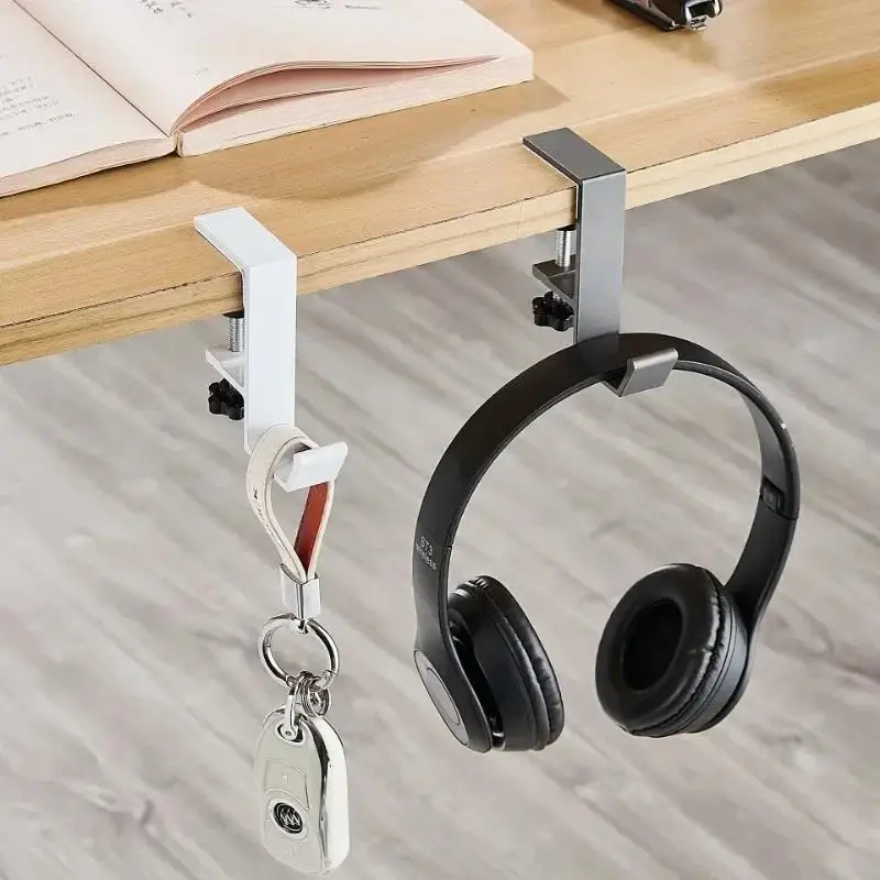 Punch-Free Multi-Functional Headphone Desk Edge Hook Table Edge Double Hook Hanging Bag Hook Desk Hanger Backpack Storage Hooks view 3