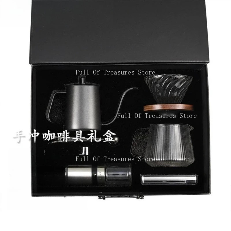 

Ручной кофейный набор, ручная кофемолка, ручная кастрюля, подарочная коробка, полный набор для использования на открытом воздухе, дома, кемпинга