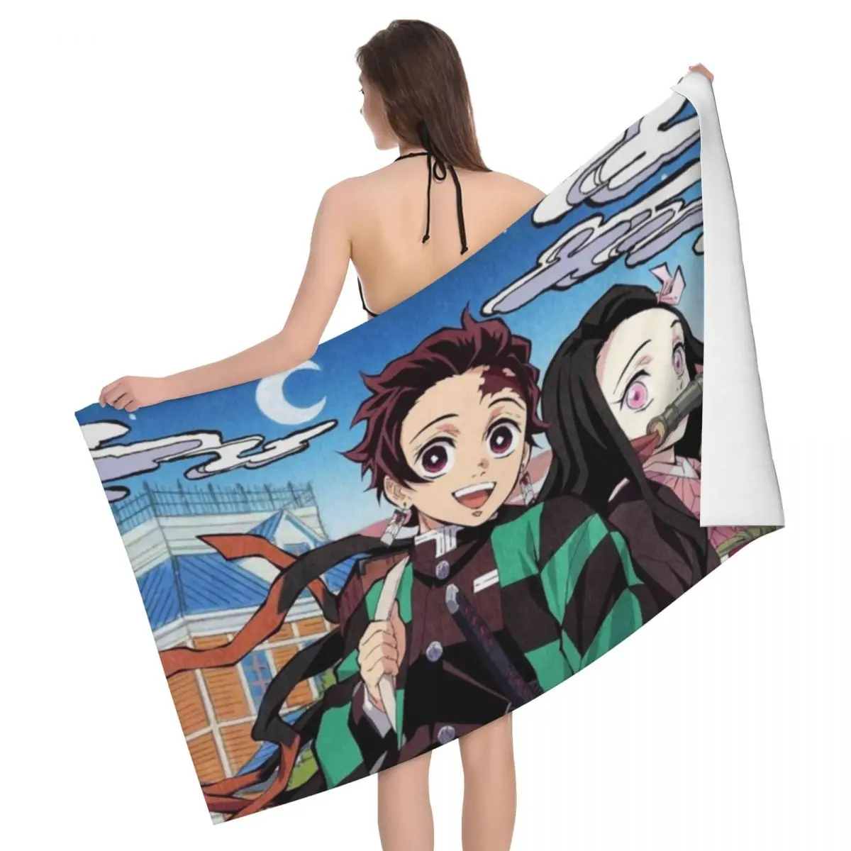 Custom Demon Slayer Tanjirou And Nezuco Beach Bath Towel Microfiber Kimetsu No Yaiba Pool Towels