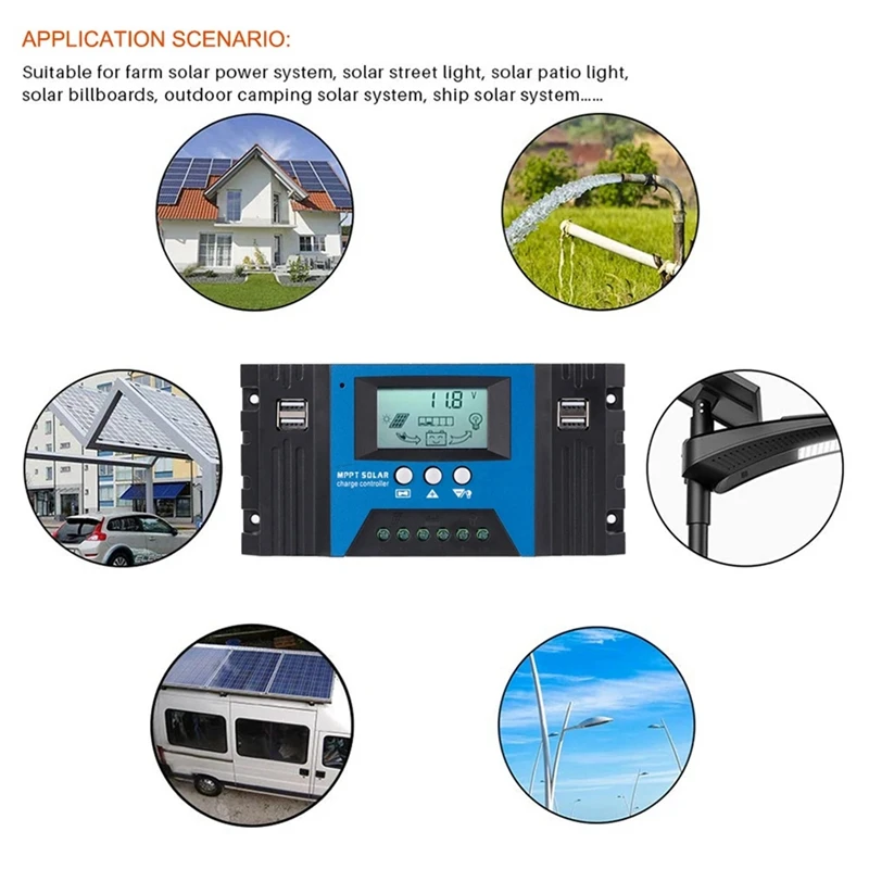 100A MPPT Solar Charge Controller Dual USB LCD Display 12V/24V Auto Solar Cell Panel Charger Regulator With Load Durable