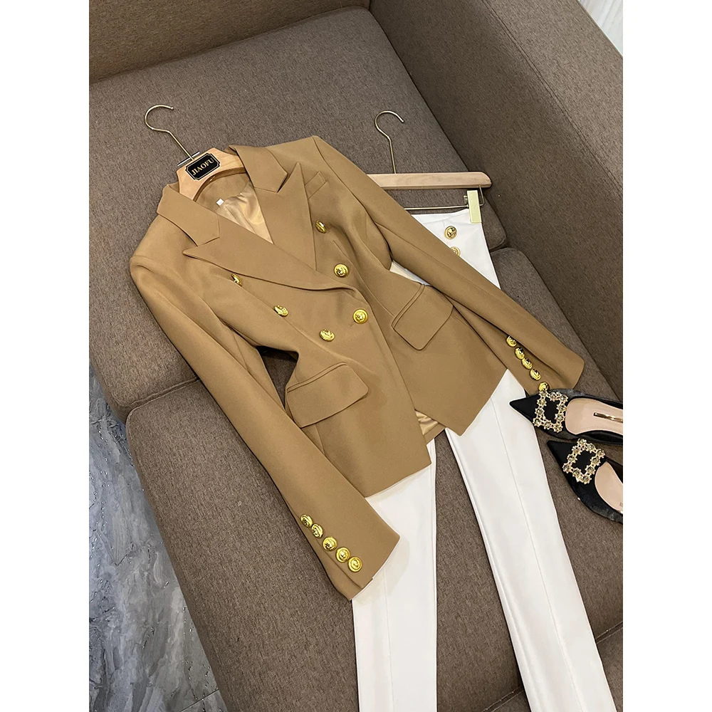 Fashion Classic Pure Color Office Lady Blazers Elegant Casual New Trend Double-Breasted Fitness Overcoat