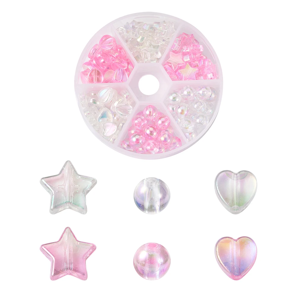 110pcs/box Transparent Acrylic Beads Heart Star Round Spacer Loose Beads for Jewelry Making DIY Handmade Bracelet Earrings