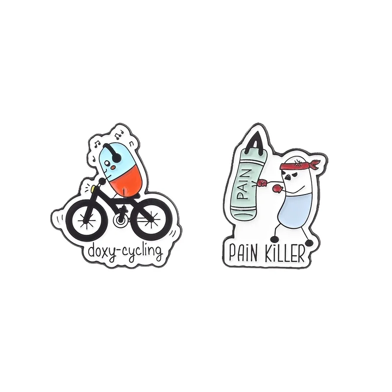 Doxycycline Capsule Cycling Pain Killer Capsule Boxing Enamel Pin Funny Medical Capsule Pill Pun Brooch Lapel Badge Jewelry Gift