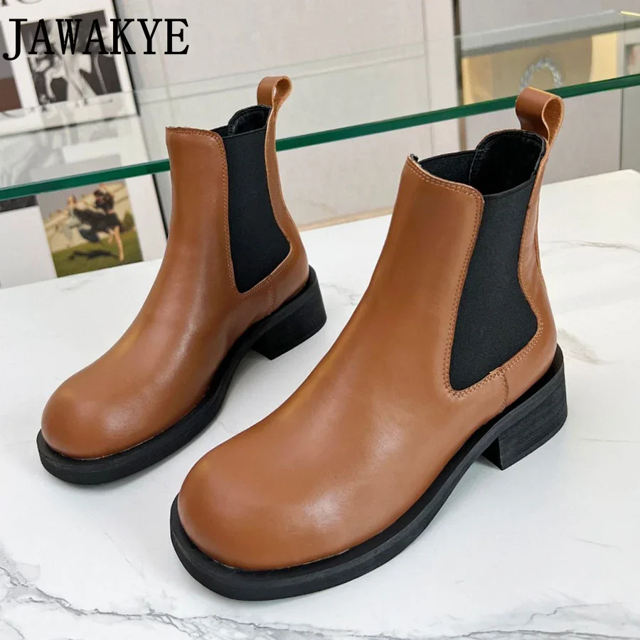 

Vintage Design Leather Chelsea Boots British Brand Low Heel Short Boots Winter Women's Black Motorcycle Boots