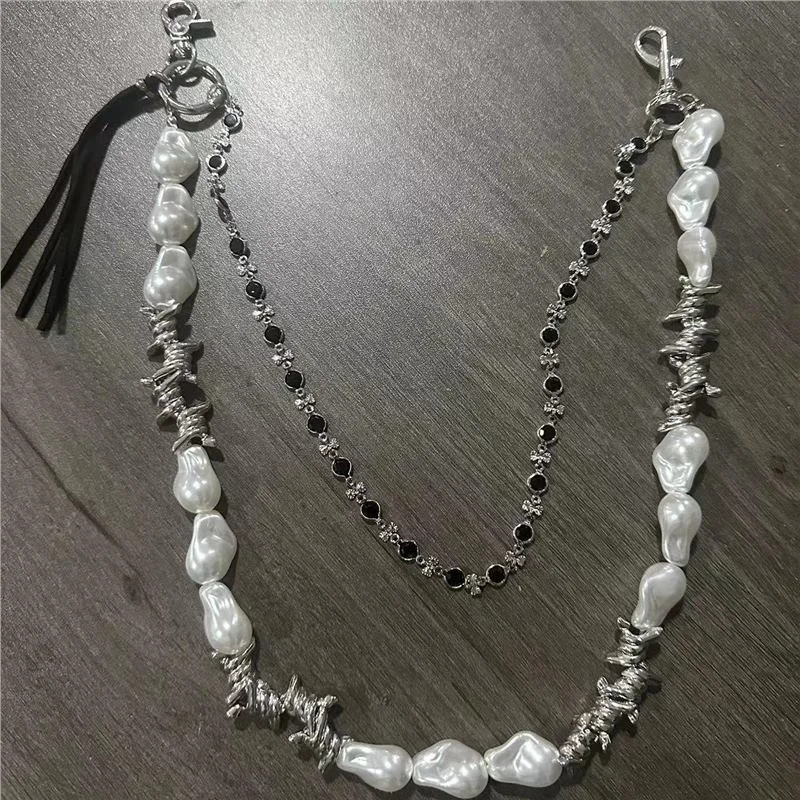 

Metal Pearl Waist Chain Cowboy Accessories Retro Punk Tassel Pants Chain Hip Hop Bag Chain