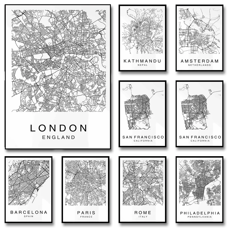 World Famous Urban Roadmap Posters and Prints Canvas Painting Hang In The Living Room Wall Art Picture Home Decoration