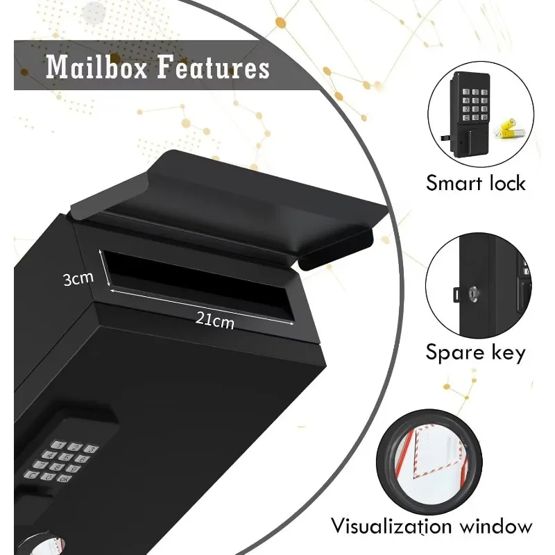 Wall Mount Locking Postbox,Key Drop Box with Electronic Lock, One Time Code/APP Bluetooth/Wi-Fi/Fixed Code/Key Unlock