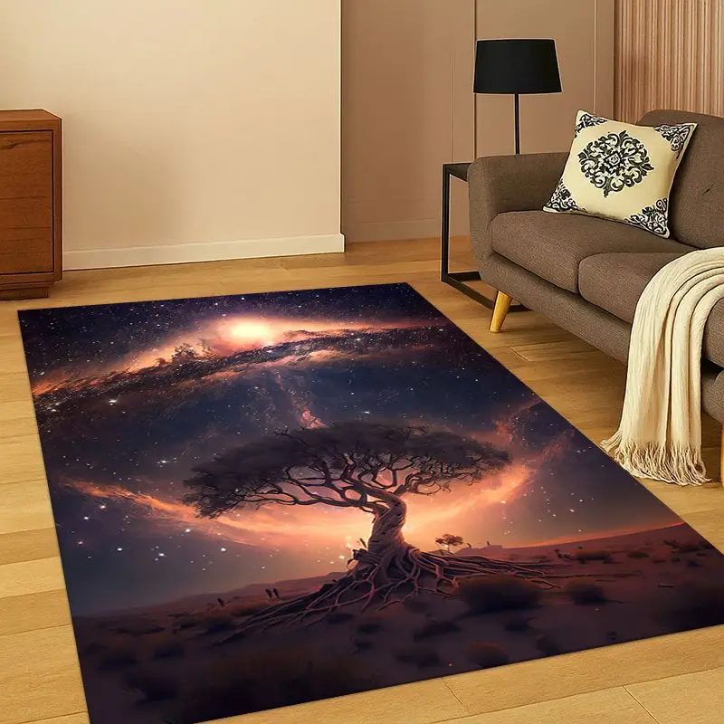 Tree of Life Nordic Mythology Yggdrasil Nature Cartoon Carpet Rug for Bedroom Living Room Sofa Doormat Home Decor,Non-slip kid