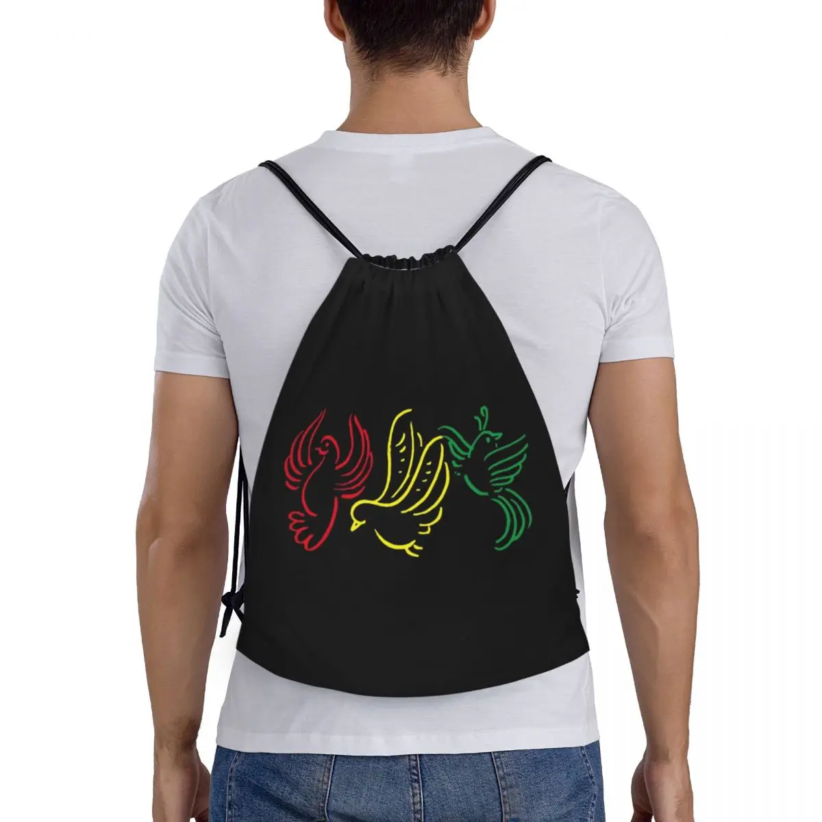 Ajax Bob Marley 3 Little Birds Backpacks Casual Portable Drawstring Bags Sports Bag Book Bags For Travel School
