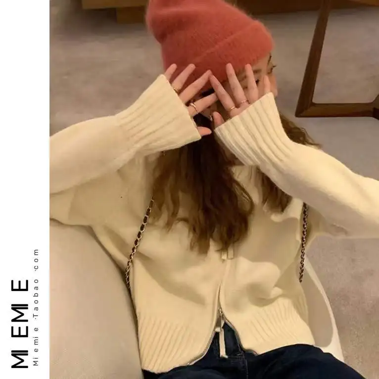 

Design Sensation Double Zipper Hoodie Knitted Cardigan Hong Kong Sle Outerwear Sweater V-Ne Long Sve Regular Fit