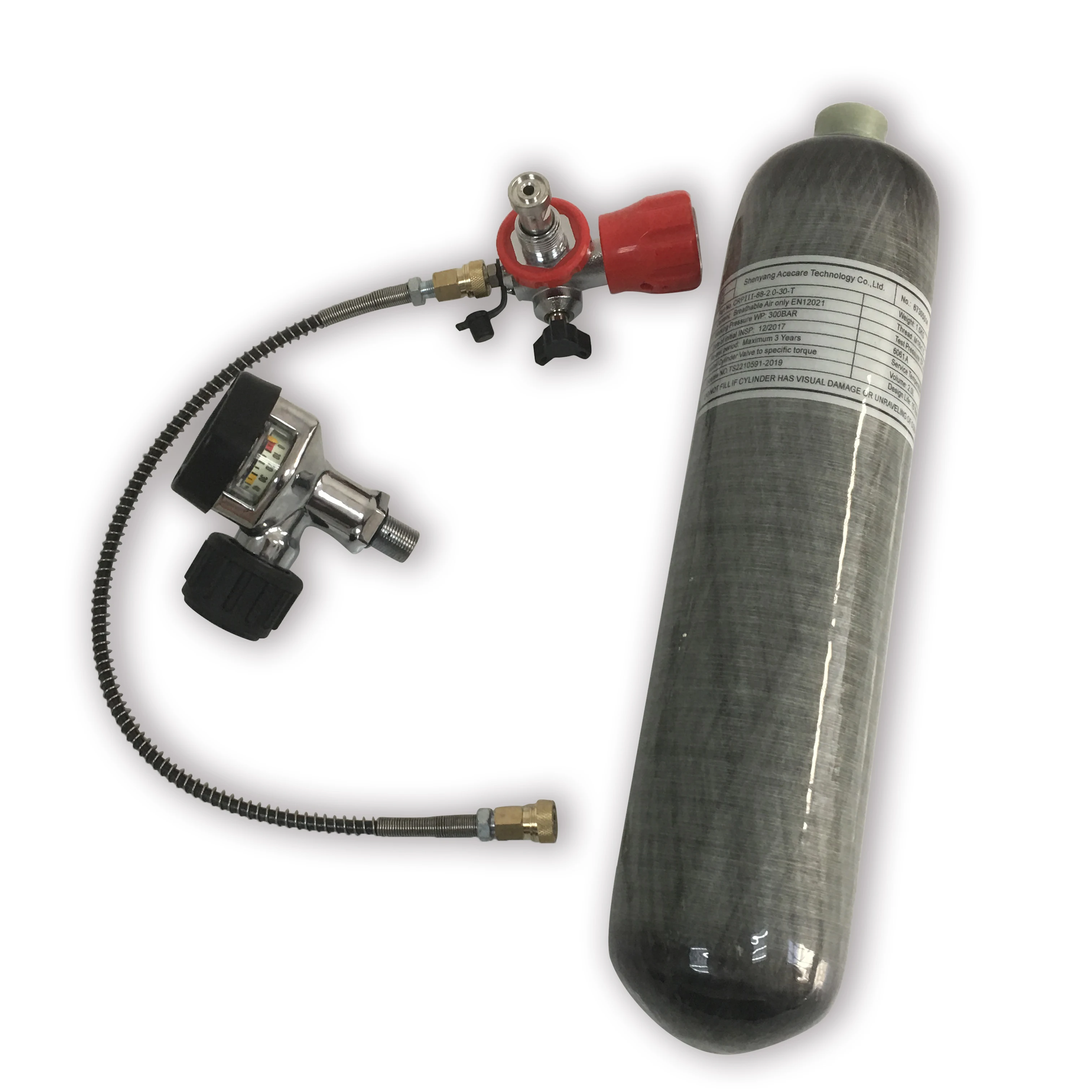 Acecare 2l ce 4500psi cilindro de fibra carbono para mergulho com grande válvula preta e estação enchimento