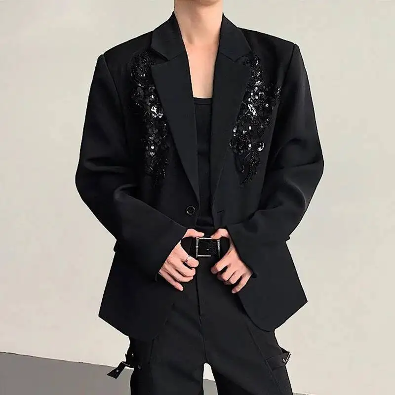 Autumn Men Blazer Embroidery Sequin Three-dimensional Flower Suit Jacket Handsome Male Wedding Clothing New Trendy 9XQBMO