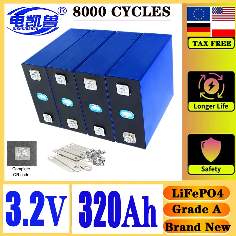 

Brand New 320Ah 8000 cycle LiFePO4 3.2V rechargeable battery suitable for DIY 12V~48V caravan marine solar energy system no tax