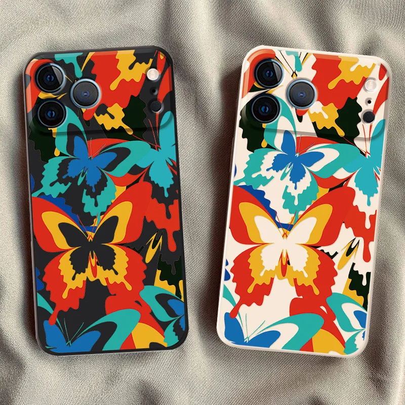 INS Colorful Butterfly Matte Phone Case For iPhone 16 17 13 14 12 11 15 Pro Max Plus Mini Air SE X XS XR 16e Soft Covers Fundas