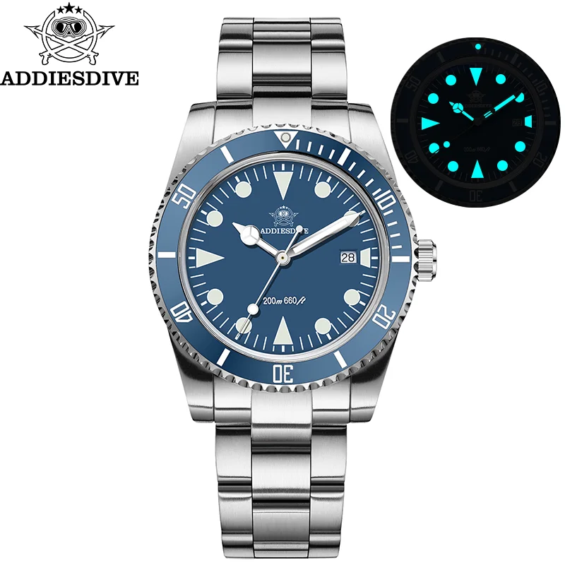 

ADDIESDIVE Роскошные мужские часы 39 мм керамический безель пузырьковое зеркало стекло BGW9 светящиеся кварцевые часы 200 м водонепроницаемые дайверские часы