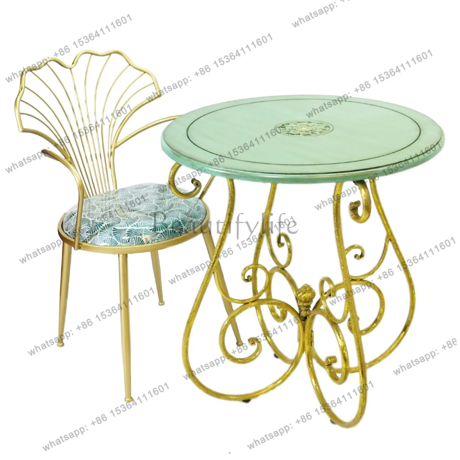 French retro solid wood round dining table and chairs for home milk tea shop negotiation table folding to save space